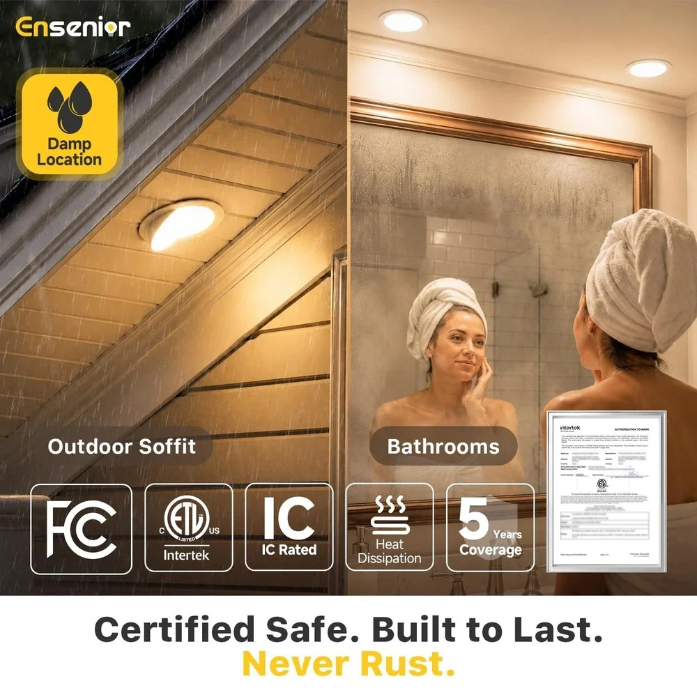 Ensenior 6 Inch Gimbal LED Recessed Ceiling Light 5CCT 12W 1200LM 4 Pack White
